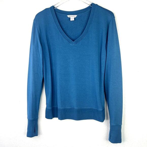 Athleta Sunrise V-Neck Sweatshirt Top Long Sleeve Pullover Teal Blue Green SMALL - Picture 1 of 6
